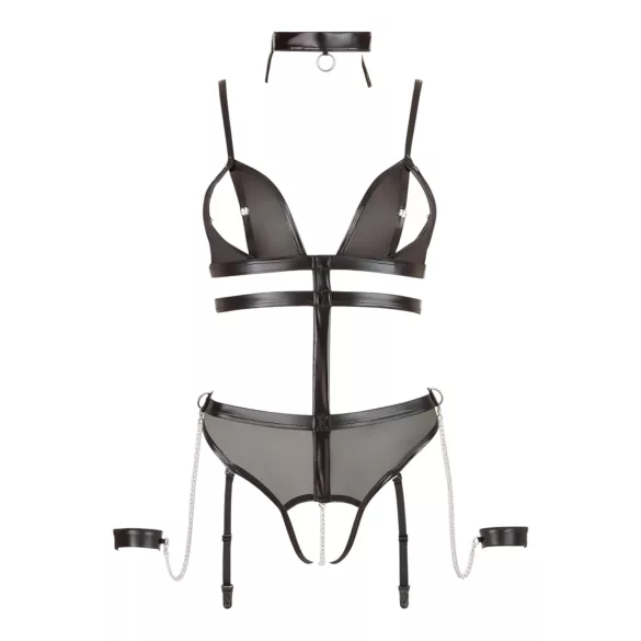 Cottelli Bondage - open body met bandjes en kettingen - zwart