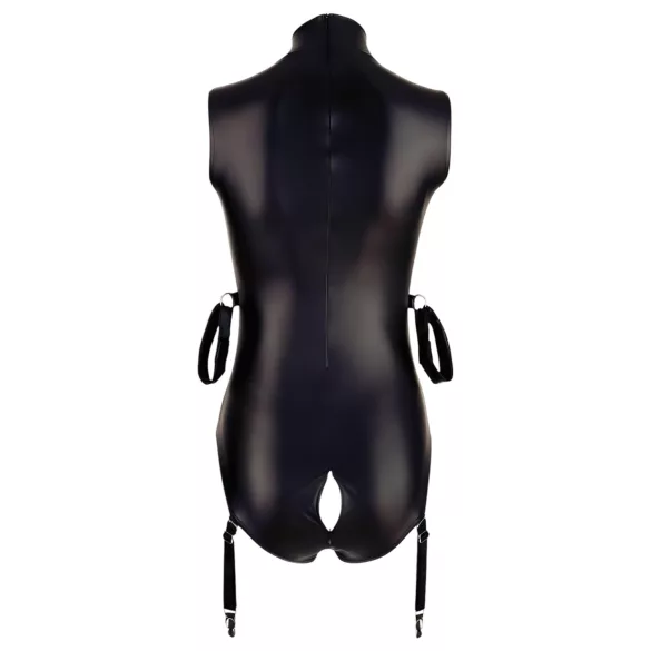 Cottelli Bondage - body zonder mouwen met boeien - glanzend zwart - L