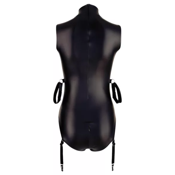 Cottelli Bondage - body zonder mouwen met boeien - glanzend zwart - XL