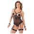 Cottelli Bondage - Zwarte body met metalen ring en polsboeien - XL