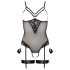 Cottelli Bondage - Zwarte body met metalen ring en polsboeien - XL