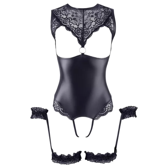 Cottelli Bondage - open body met boeien - glanzend zwart