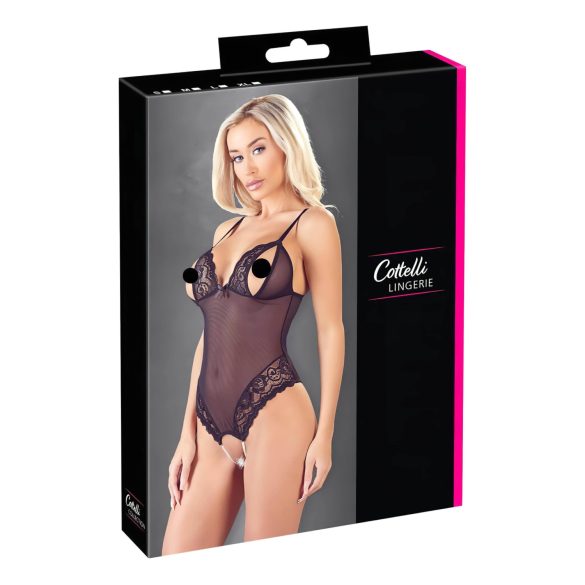 Cottelli - kanten, parelopen open body (zwart) - M
