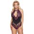Cottelli Plus Size - Bloemige Body (zwart-paars) - 3XL