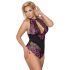 Cottelli Plus Size - Bloemige Body (zwart-paars) - 3XL