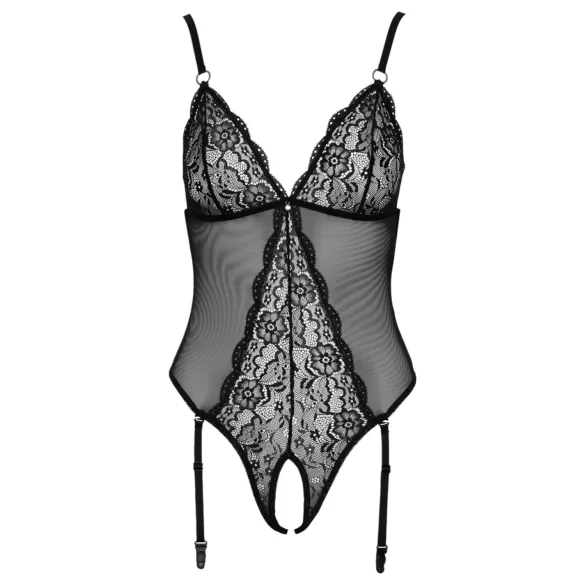 Cottelli - open body met jarretelles en kant - zwart