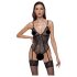 Cottelli - kanten body met jarretels, open ontwerp (zwart) - M