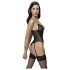 Cottelli - kanten body met jarretels, open ontwerp (zwart) - M