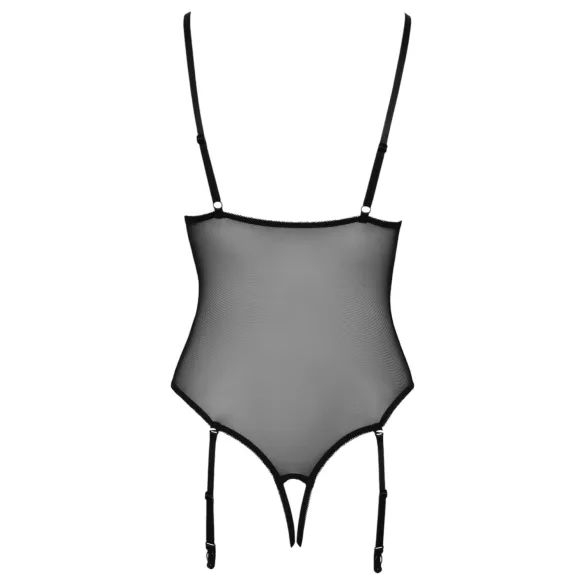 Cottelli - open body met jarretelles en kant - zwart - M