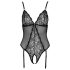 Cottelli - kanten body met jarretels, open ontwerp (zwart) - L
