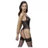 Cottelli - open body met jarretelles en kant - zwart - XL