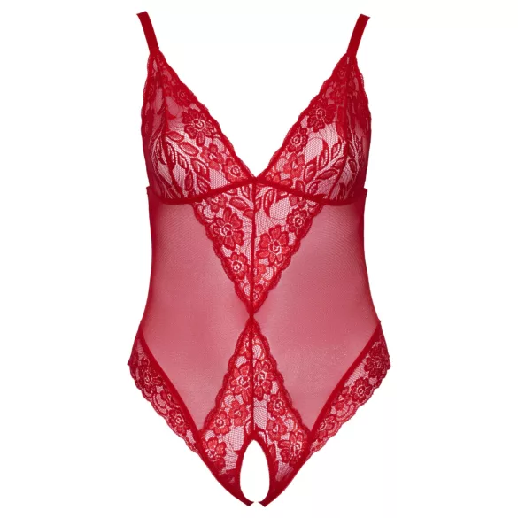 Cottelli Curves - bodysuit grote maten - transparant kant - rood