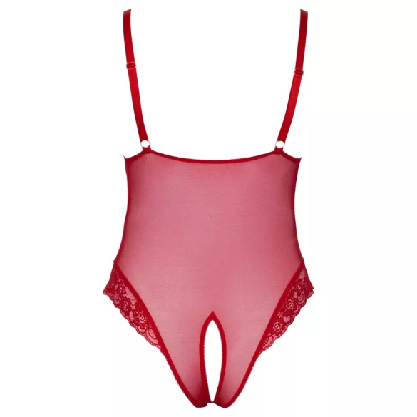 Cottelli Curves - bodysuit grote maten - transparant kant - rood - 2XL
