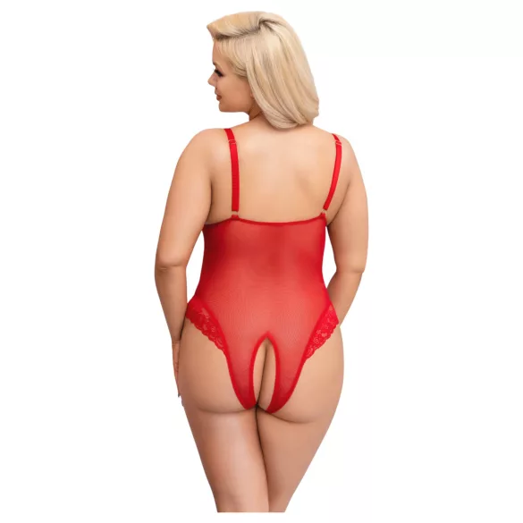 Cottelli Curves - bodysuit grote maten - transparant kant - rood - 3XL