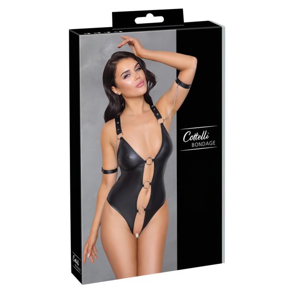 Cottelli Bondage - Glanzend, ringvormig, open body (zwart) - M