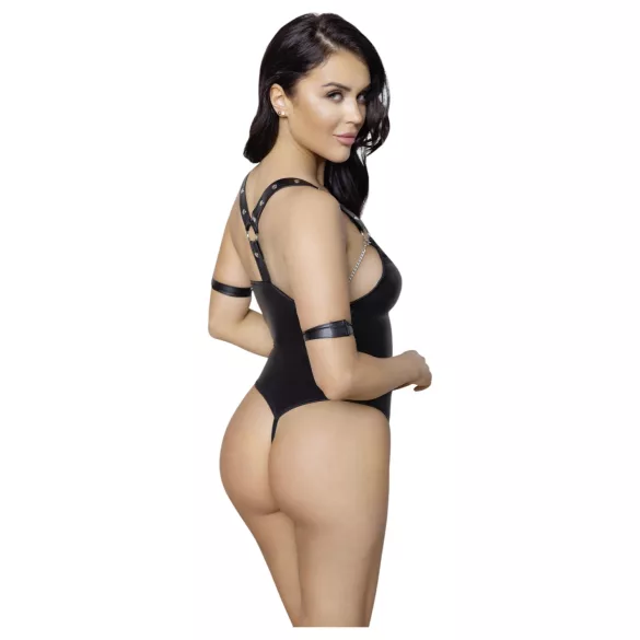 Cottelli Bondage - open body met ringen - glanzend zwart - L