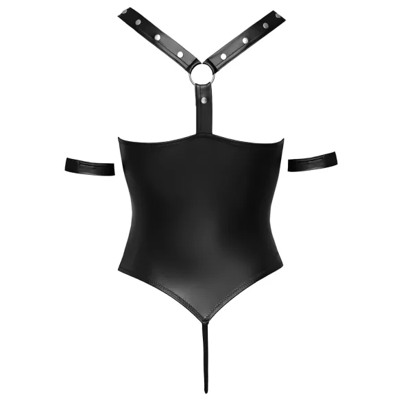 Cottelli Bondage - open body met ringen - glanzend zwart - L