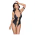 Cottelli Bondage - open body met ringen - glanzend zwart - XL