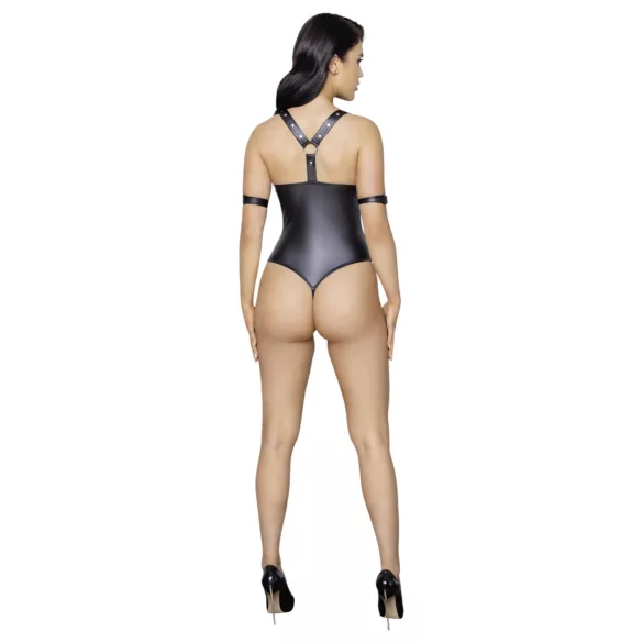 Cottelli Bondage - open body met ringen - glanzend zwart - XL