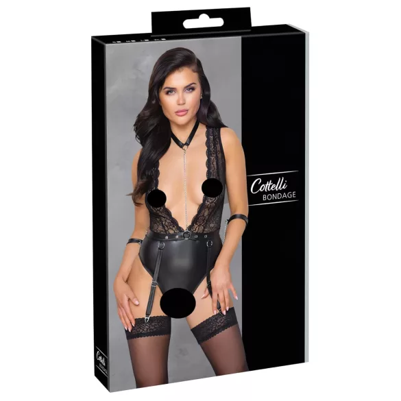 Cottelli Bondage - body met kant en halternek - zwart - L