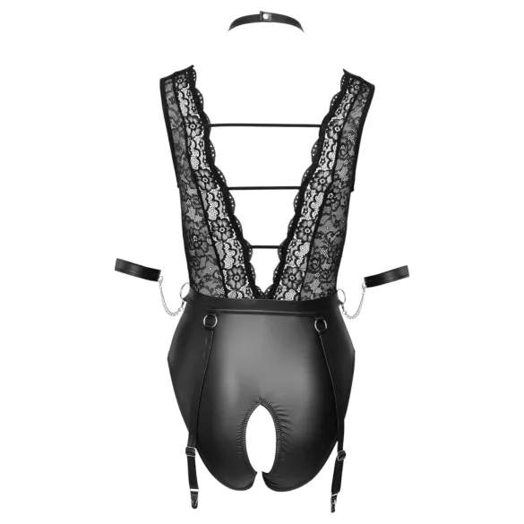 Cottelli Bondage - body met kant en halternek - zwart - L