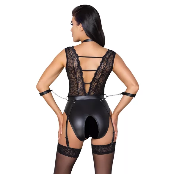 Cottelli Bondage - body met kant en halternek - zwart - XL