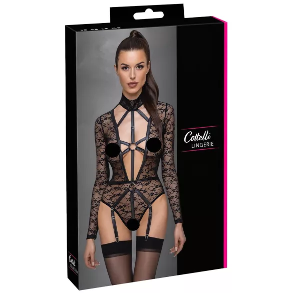 Cottelli - transparant body met bandjes - zwart