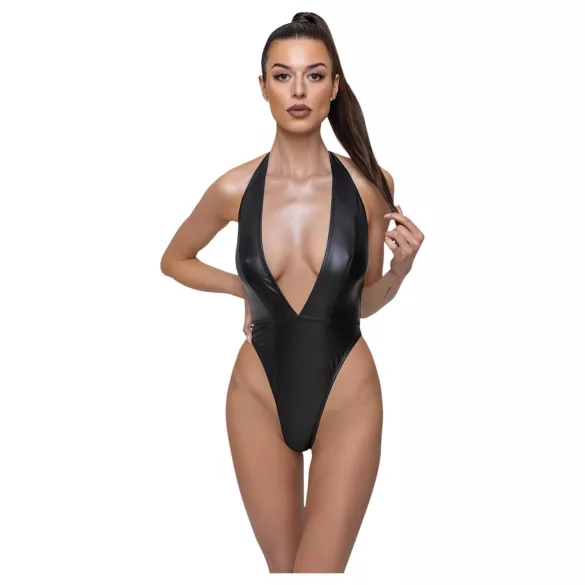 Cottelli Party - body met halsband - glanzend - zwart - M