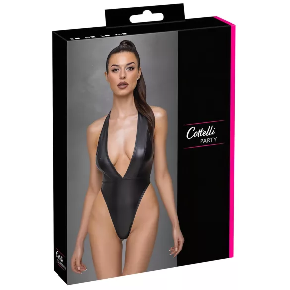 Cottelli Party - body met halsband - glanzend - zwart - L