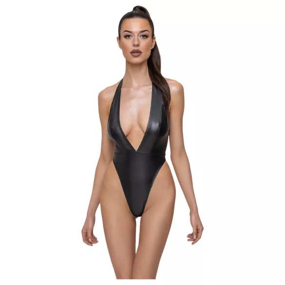 Cottelli Party - body met halsband - glanzend - zwart - L