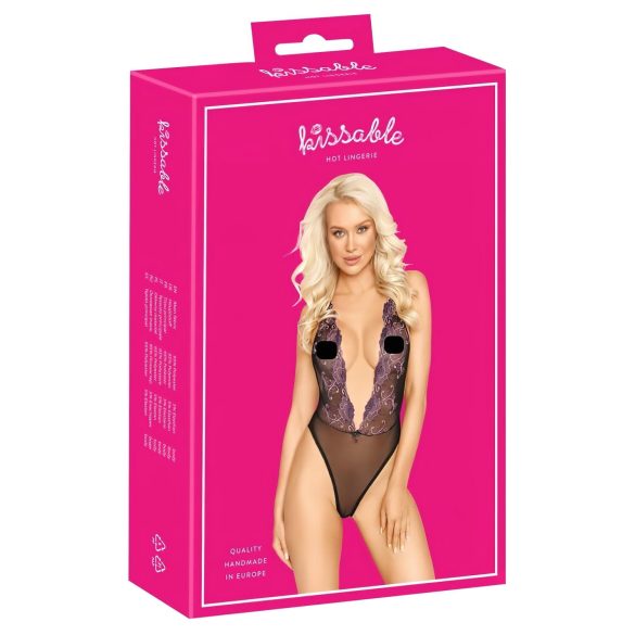 Kissable - zwart body met roze borduursel