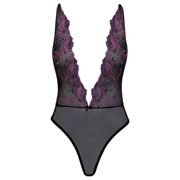 Kissable - roze geborduurde body (zwart) - L/XL
