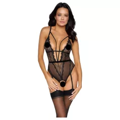 Cottelli - open body met bandjes en jarretels - zwart - L