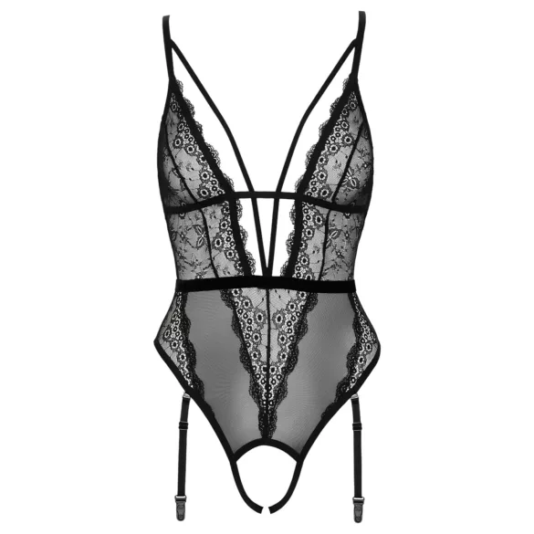 Cottelli - open body met bandjes en jarretels - zwart - XL