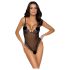 Cottelli - open geborduurde kanten body - zwart-paars - XL
