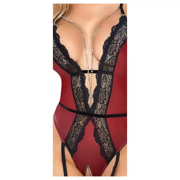 Abierta Fina - open body met jarretelles (zwart-rood) - M