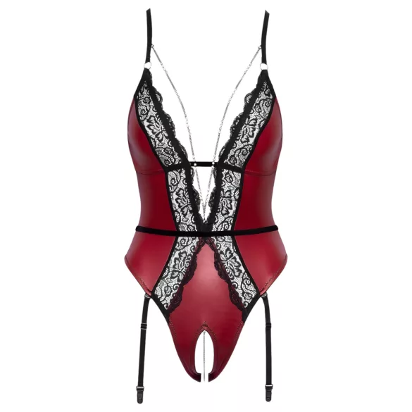 Abierta Fina - open body met jarretelles (zwart-rood) - M
