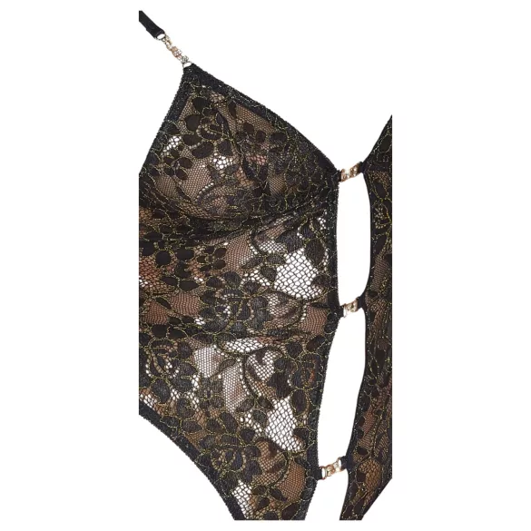 Abierta Fina - open, kanten body met strass (zwart)