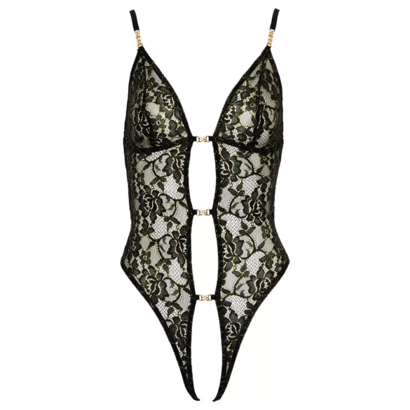 Abierta Fina - open, kanten body met strass (zwart)