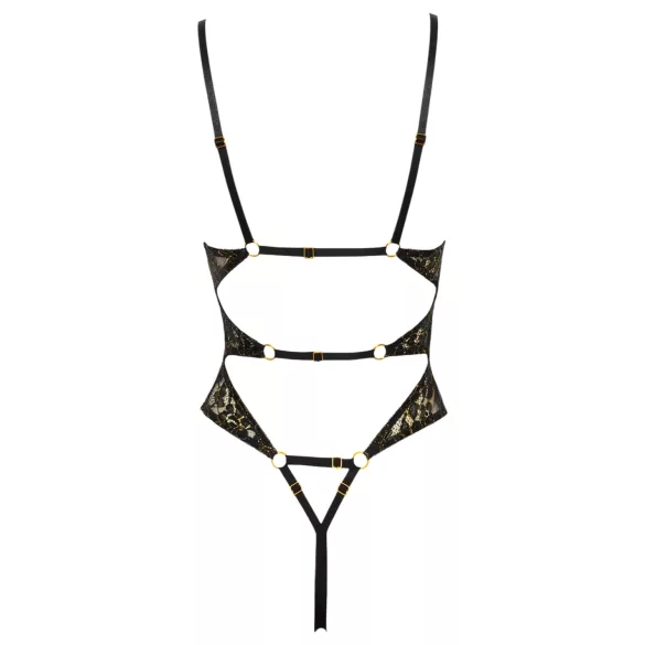 Abierta Fina - open, kanten body met strass (zwart)