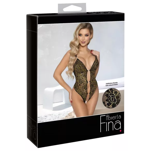 Abierta Fina - open, kanten body met strass (zwart)
