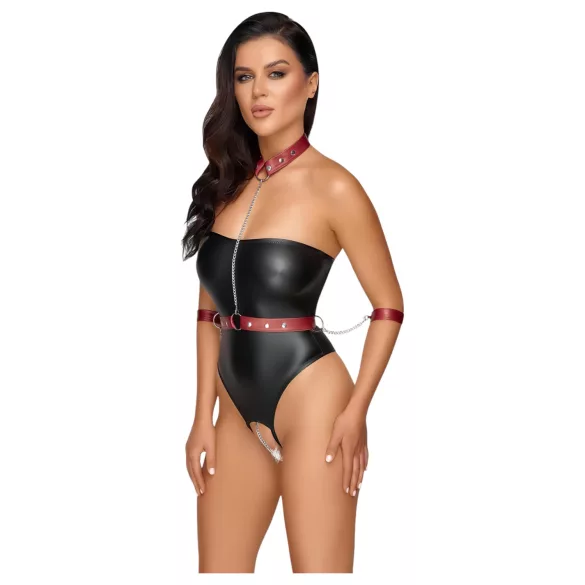 Cottelli Bondage - glanzende body en armboeien (zwart)