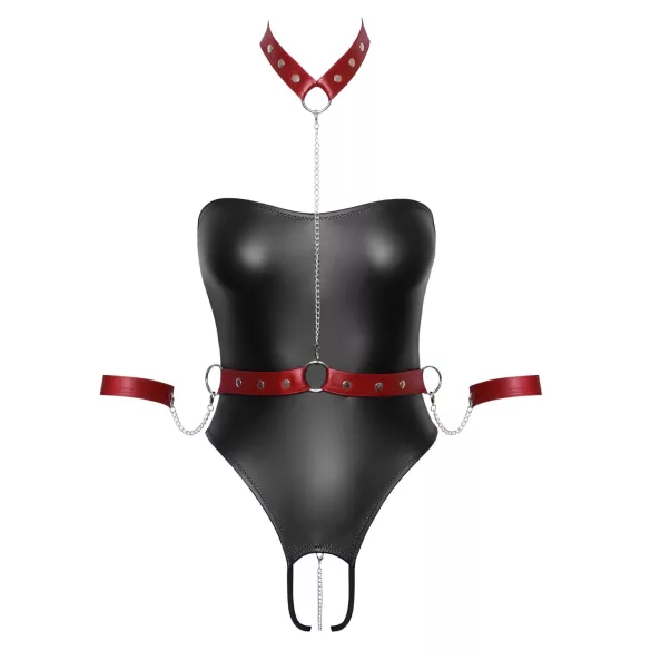 Cottelli Bondage - glanzende body en armboeien (zwart)
