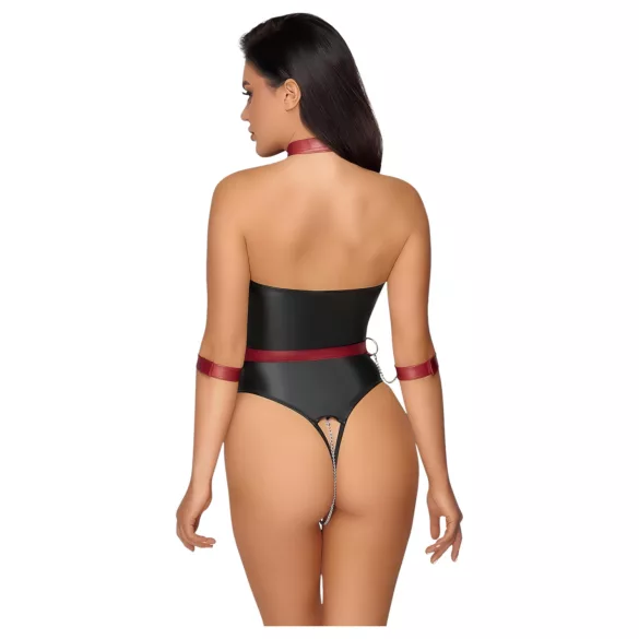 Cottelli Bondage - glanzende body en armboeien (zwart)