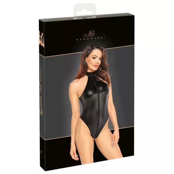 Noir - glanzende body met halternek (zwart) - M