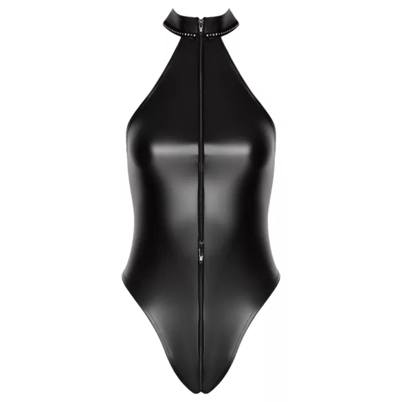 Noir - glanzende body met halternek (zwart) - M