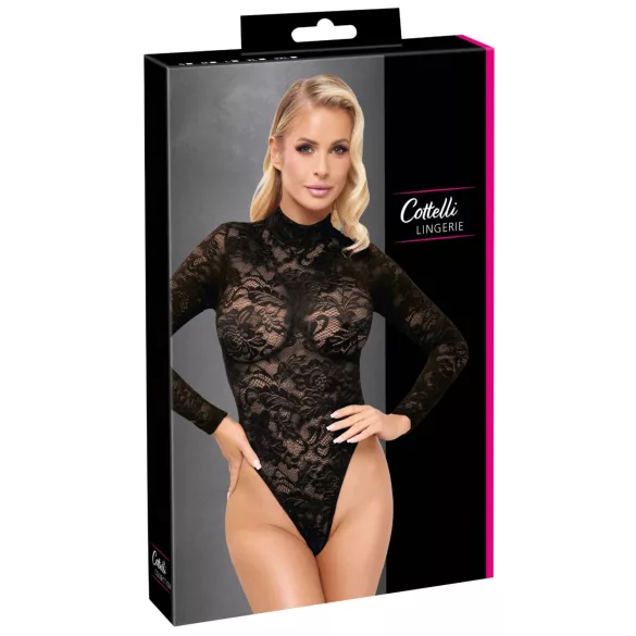 Cottelli - lange mouwen kanten body (zwart) - S