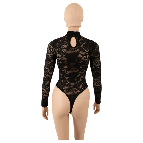 Cottelli - lange mouwen kanten body (zwart) - S