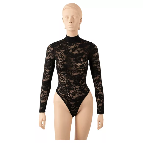 Cottelli - lange mouwen kanten body (zwart) - S - M