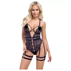 Cottelli - open bodysuit met bandjes - zwart